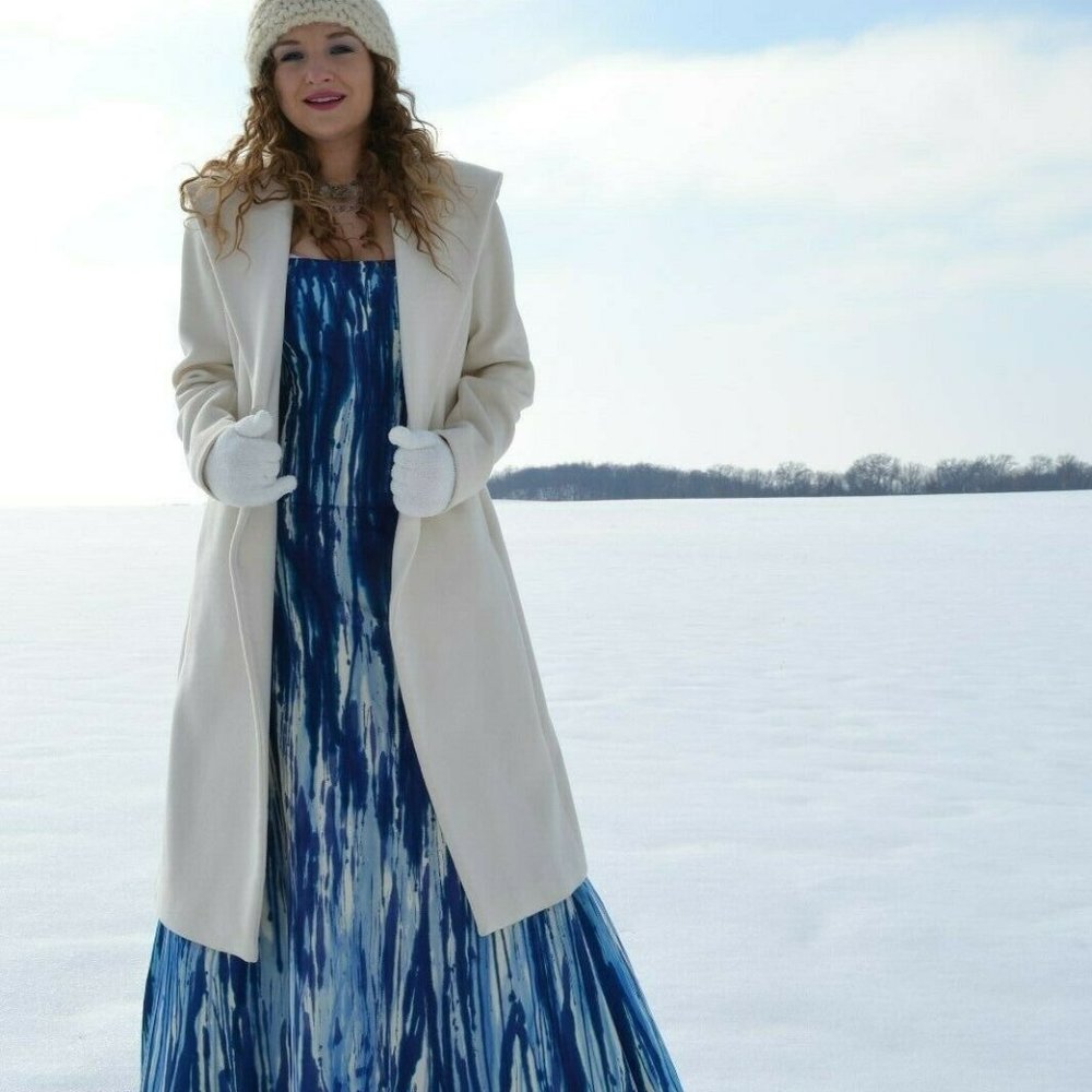 NEW silk Monique Lhuillier painted couture Wedding Dress white blue ivory tiedye - Picture 5 of 16